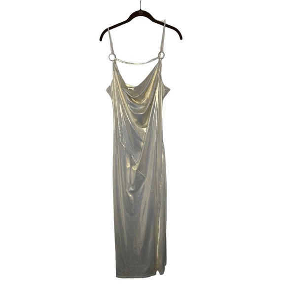 NWT River Island Womens Gold‎ Slip Maxi Dress Sz US 12 Slit Detail Gold Hardware - Picture 4 of 14